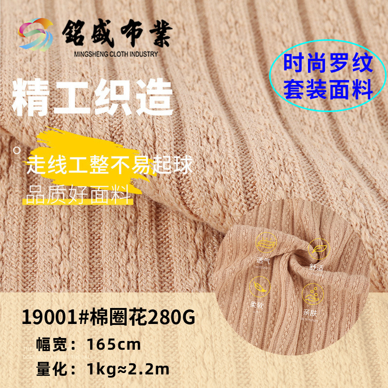 现货粗针粗纺提花罗纹280g黏胶涤棉软糯弹力麻花针织连衣裙面料