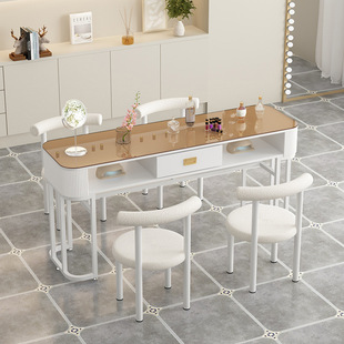Internet Celebrity Manicure Table and Chair Set Japanese Style Double Manicure Table Glass Tabletop Simple Special Price Economical Nail Salon Table