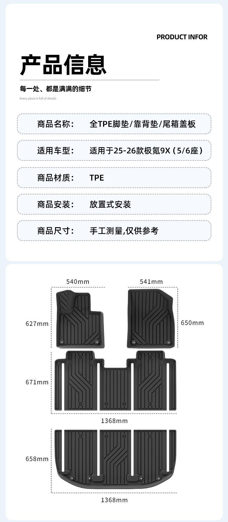 Suitable for 2025 Jikri 9X Car Floor Mats Tpe Floor Mats Special Car Floor Mats All-Weather Trunk Mats
