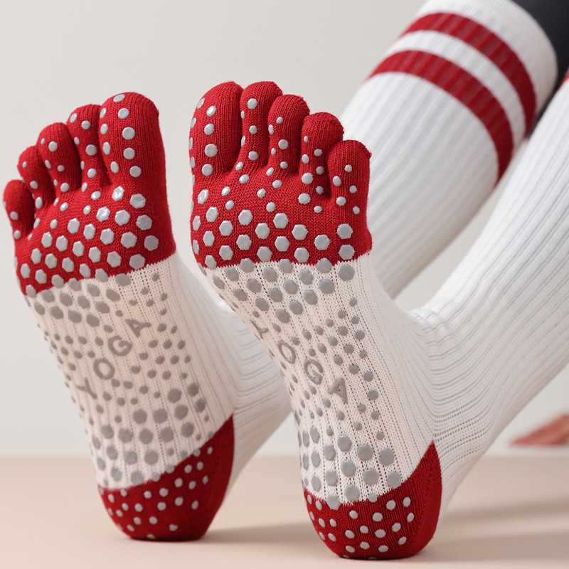 Long tube five-finger yoga socks with split toe professional non-slip Pilates pressure calf socks women's spring and autumn sports cotton socks Long tube five-finger yoga socks with split toe professional non-slip Pilates pressure calf socks women's spring and autumn sports cotton socks