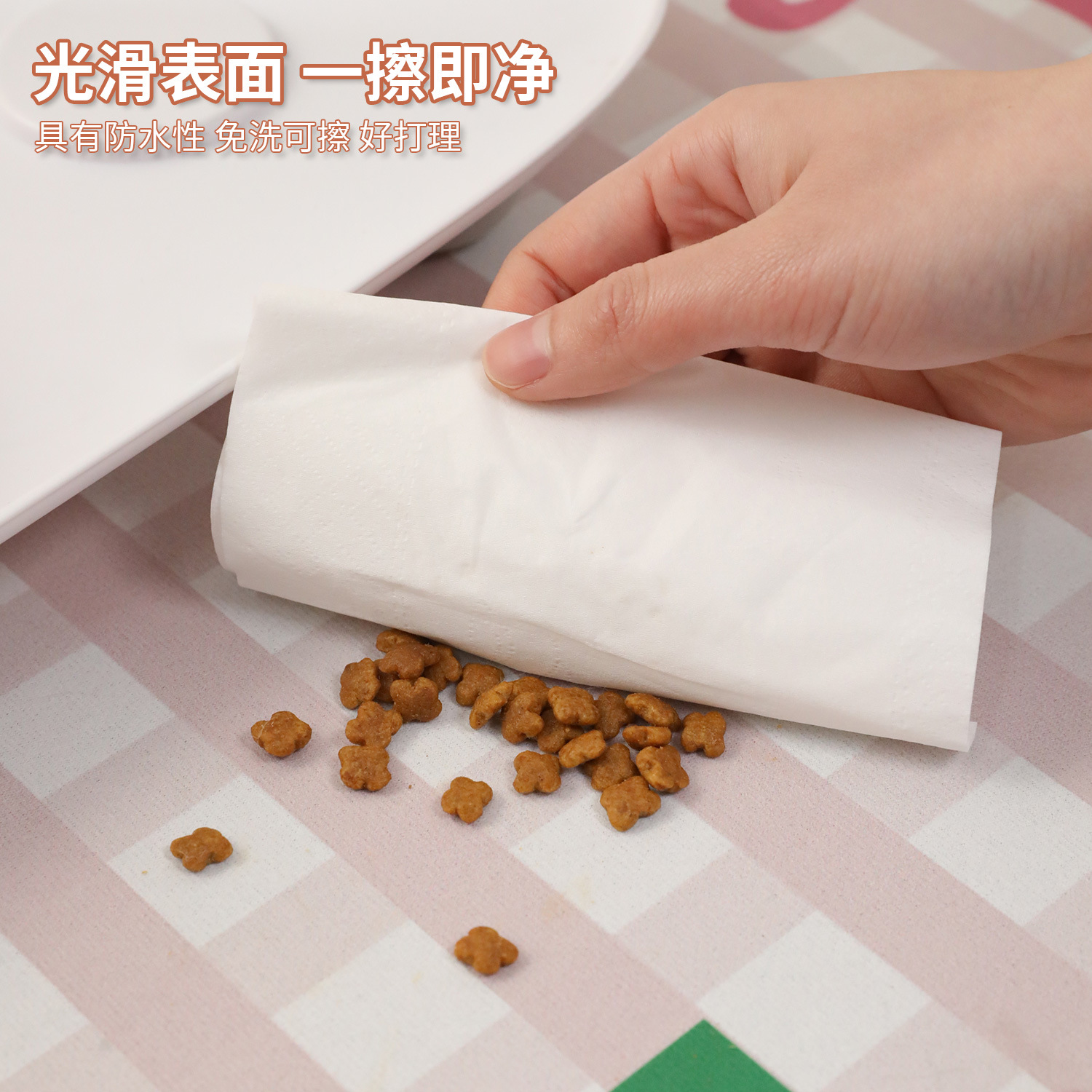 Galletas a cuadros con impresión de goma mantel absorbente, vajilla, vajilla, plato de gato, tapete, suministros para perros y gatos