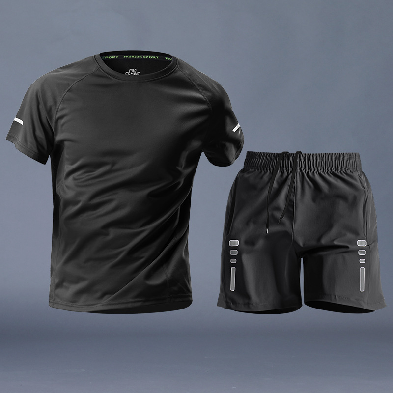 Ropa de ejercicios para hombres, ropa deportiva de hielo, ropa seca, camiseta de mangas cortas, pantalones largos, entrenamiento de fútbol de verano