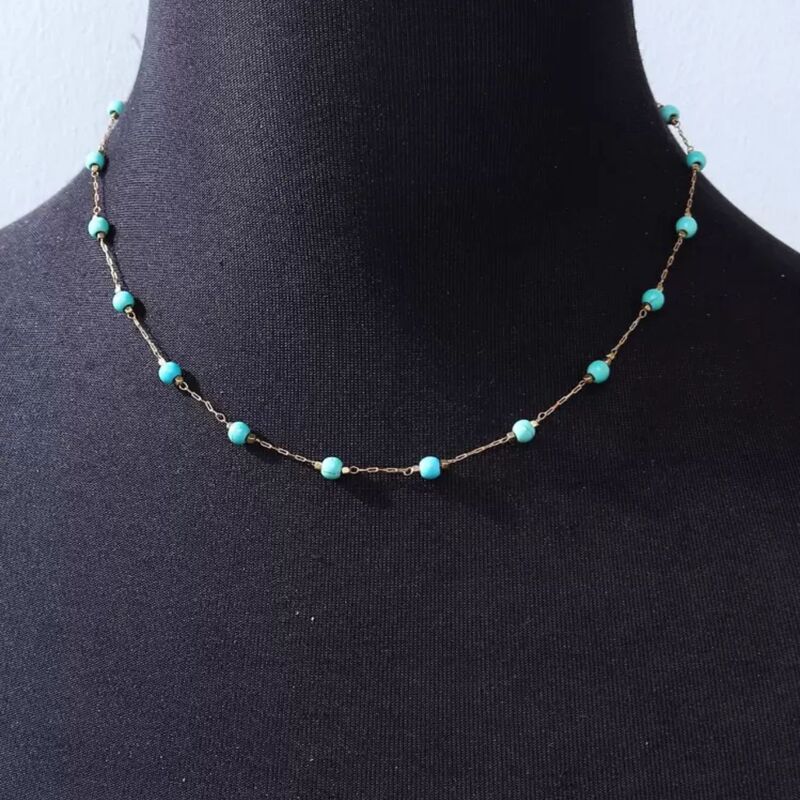 Cross-border European and American New Hot-selling Necklace Bohemian Turquoise Necklace Chain Clavicle Chain Women Beach Holiday Jewelry