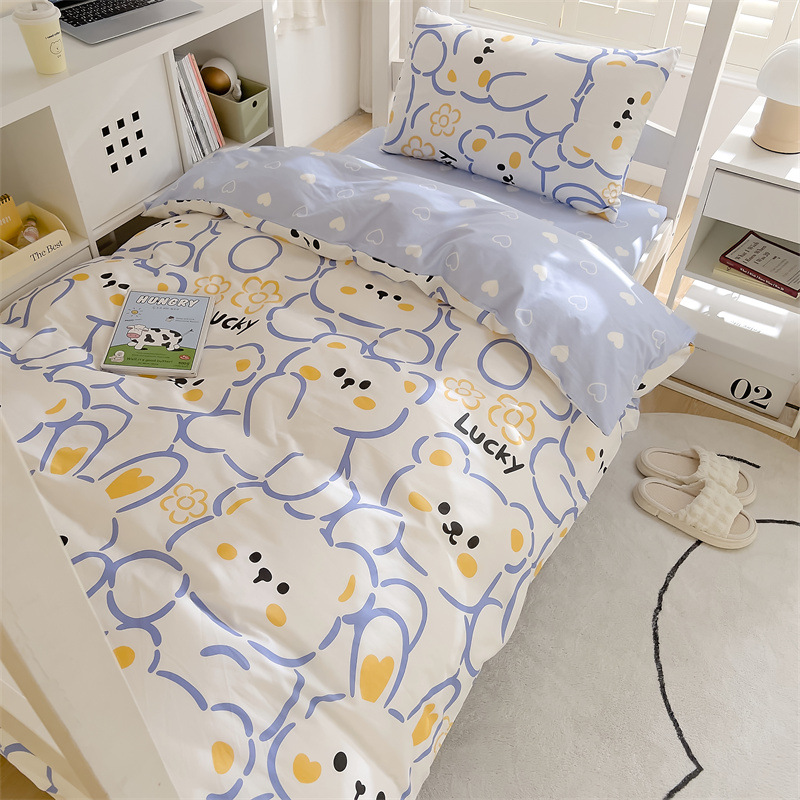 Dormitorio traje de cama de algodón de tres piezas 2025 nuevo estudiante universitario individual juego completo de sábanas de edredón de algodón para todas las estaciones