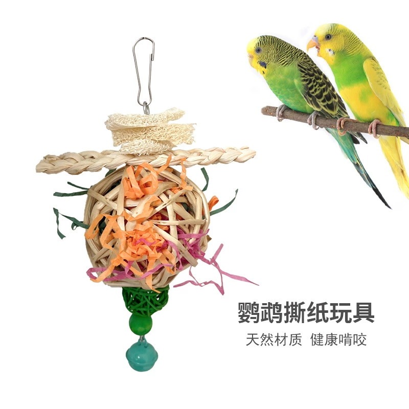 Попугай игрушка ива мяч рвать бумагу птица игрушка люфа круглая кукурузная шелуха ротанга мяч комбинация клетка для птиц цвет декоративный кулон
