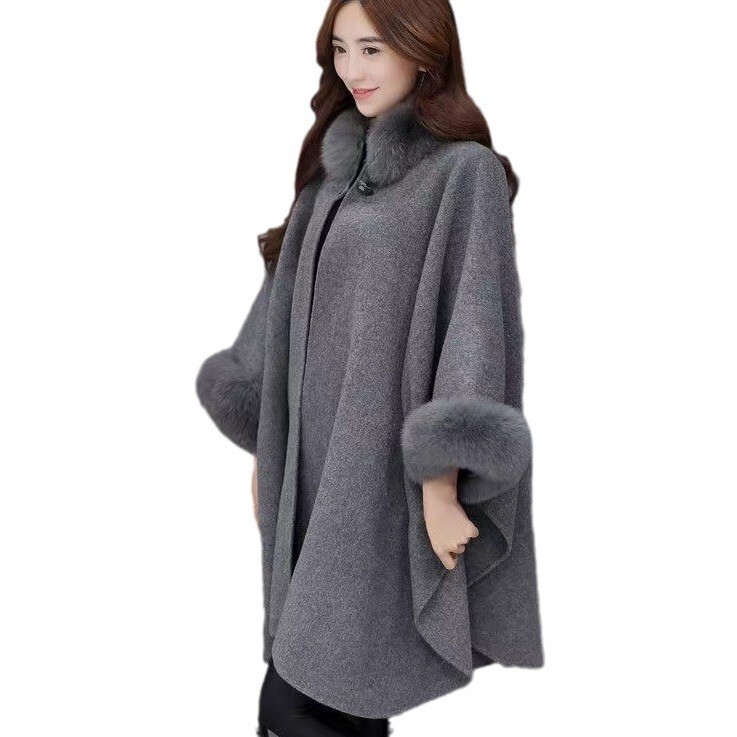 AliExpress European and American plus size women's woolen coat autumn and winter new warm Amazon fashion fur collar coat women