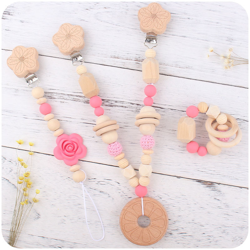 Nueva Rose chupete Cadena de cochecito para niños cadena colgante decorativo dibujos animados molar juguete teether pulsera Accesorios