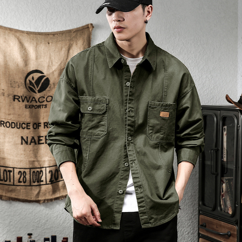 American Retro Workwear Black Casual Shirt Men's Heavy-Duty Shirt Men's Spring and Autumn New Jacket Autumn and Winter Coat