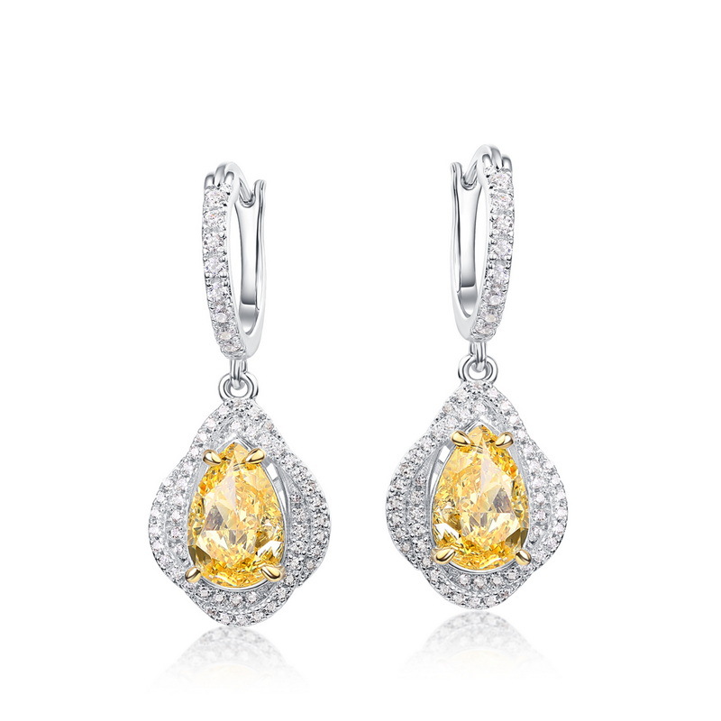 Wilsheng joyería nuevo recomendar S925 pendientes de plata esterlina tendencia la moda ganso amarillo hielo corte flor diamante alto carbono gancho del oído