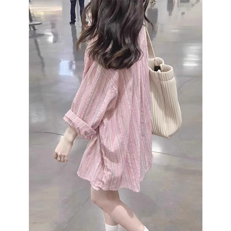 Pink Striped Sun Protection Shirt for Women Summer 2025 New French Casual Shirt Jacket with a Unique Design Niche Top