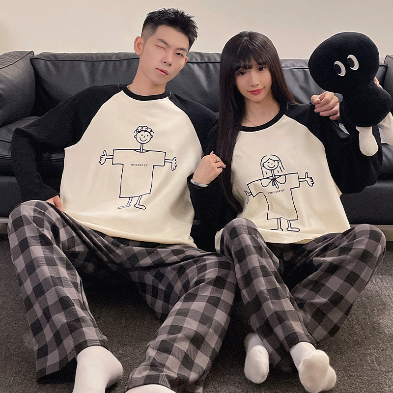 2025 Autumn New Cross-Border Popular Wearable Couple Pajamas Men's and Women's Cartoon Long-Sleeved Pants Home Clothes Set