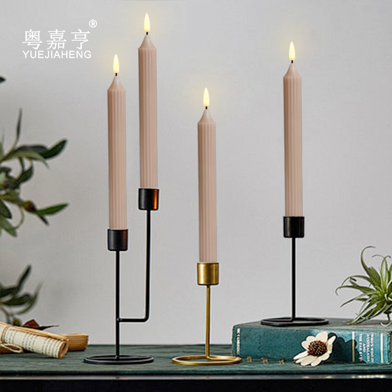 Color Morandi parafina LED vela electrónica vela navideña decoración de bodas vela larga cera de poste de cera