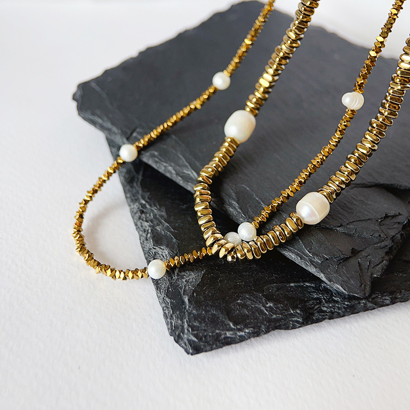 1 Piece Quantity Party, Shopping Occasion Freshwater Pearl, Titanium Steel Material Geometric Pattern Vacation Geometric Freshwater Pearl Titanium Steel Plating 18k Gold Plated Necklace