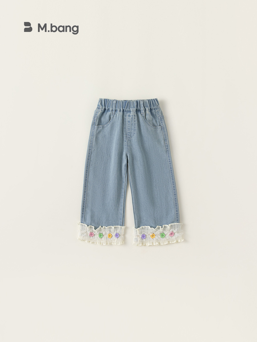 Youbao ropa para niños niñas jeans con costuras de encaje coreano pantalones de pierna recta para niños pantalones de princesa dulce para niñas