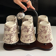 中古风棕花藤蔓陶瓷杯子家用茶杯水壶套装喝水杯客厅家庭待客杯具