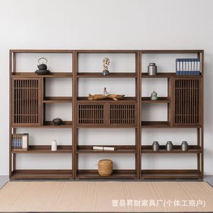 New Chinese Style Simple Bookshelf Living Room Antique Rack Solid Wood Entrance Storage Rack Tea Room Zen Tea Set Display Rack Deposit
