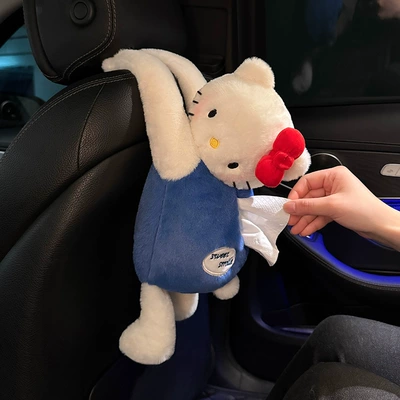 2026 Car and Home Cartoon Cat Tissue Box, Cute Doll Hanging Storage Tissue Holder for Girls' Cars (Car tissue box/set) - kt