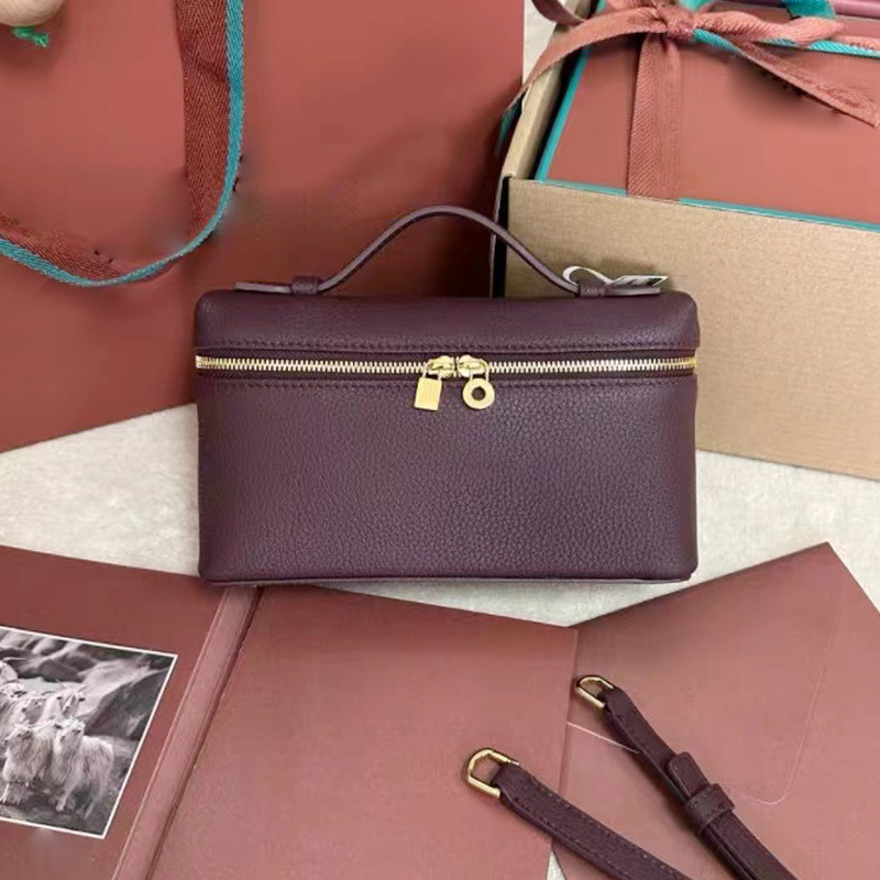 Italian Lp19 Lunchbox Bag, Single Shoulder Crossbody Handbag, New Style, Pebbled Leather Bag, Light Luxury, Simple and Versatile