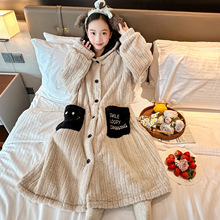 女童睡袍秋冬季珊瑚绒2025新款儿童加绒加厚长款睡衣女孩浴袍冬天