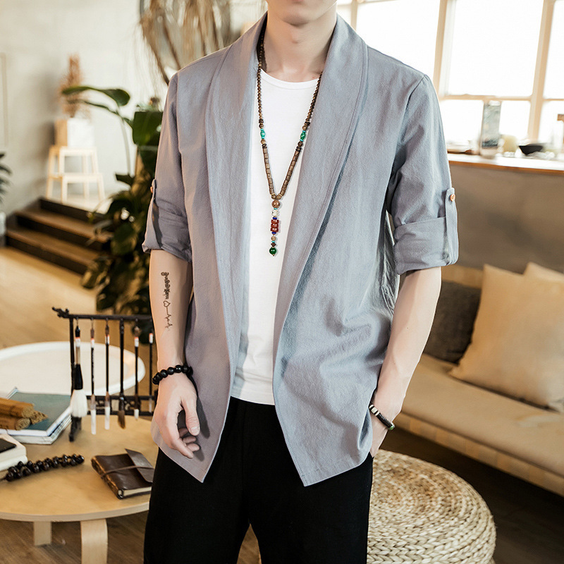 2025 Summer New Chinese Style Cotton Linen Jacket Men's Plus Size Linen Long Sleeve Top Plus Size Men's Coat Dao Pao