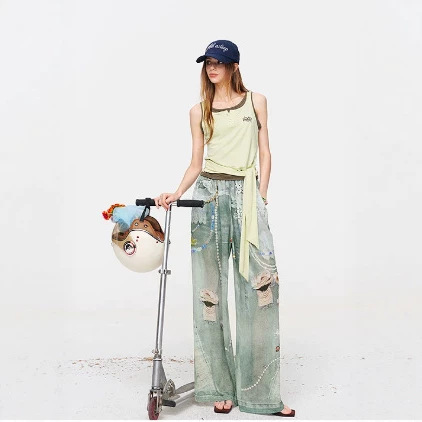 In-Stock Matching Style Full-Print Casual Wide-Leg Pants for Women, 2026 Summer New Design, Lazy Style, Lightweight Pants In-Stock Matching Style Full-Print Casual Wide-Leg Pants for Women, 2026 Summer New Design, Lazy Style, Lightweight Pants