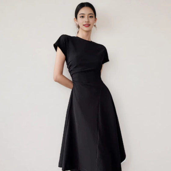 French Style Black Knitted dress Women's Summer Elegant High-end Sense Slim-fit Chic Long Dress Elegant A- line Large Dress