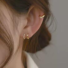 通体足银s999养耳洞耳钉直针锆石耳骨钉学生党女小众设计感耳饰品