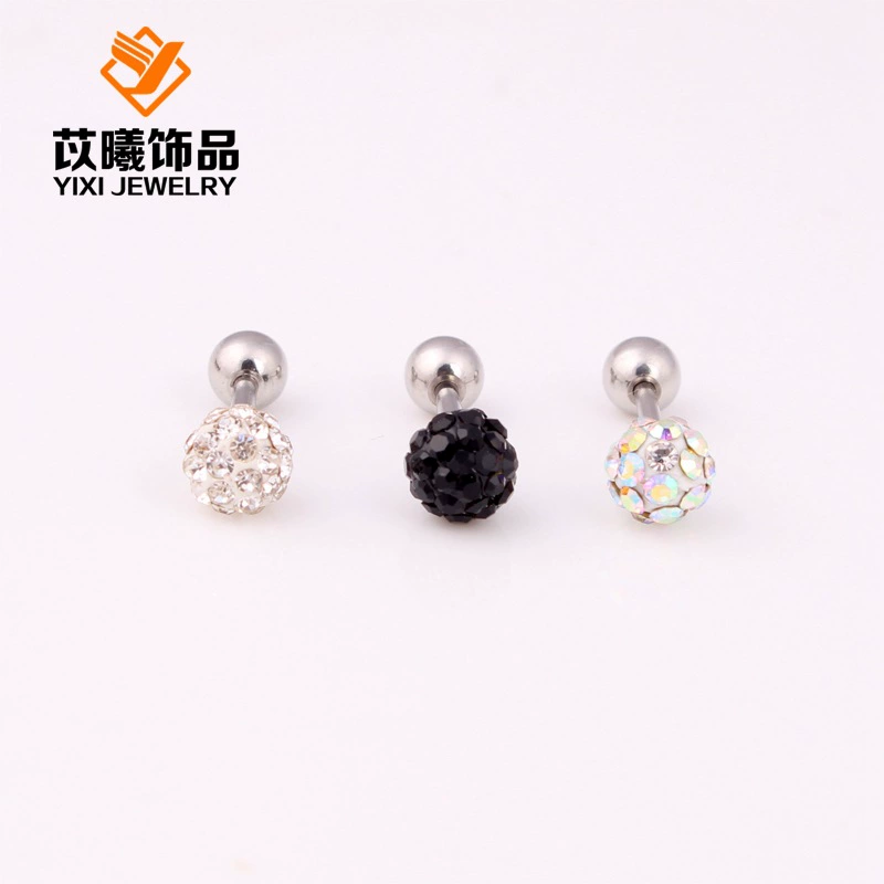 Гантели, серьги из нержавеющей стали, корейский стиль, украшенные diamonds, диамантами 5 мм, простой и элегантный дизайн, без упоминания площадки
