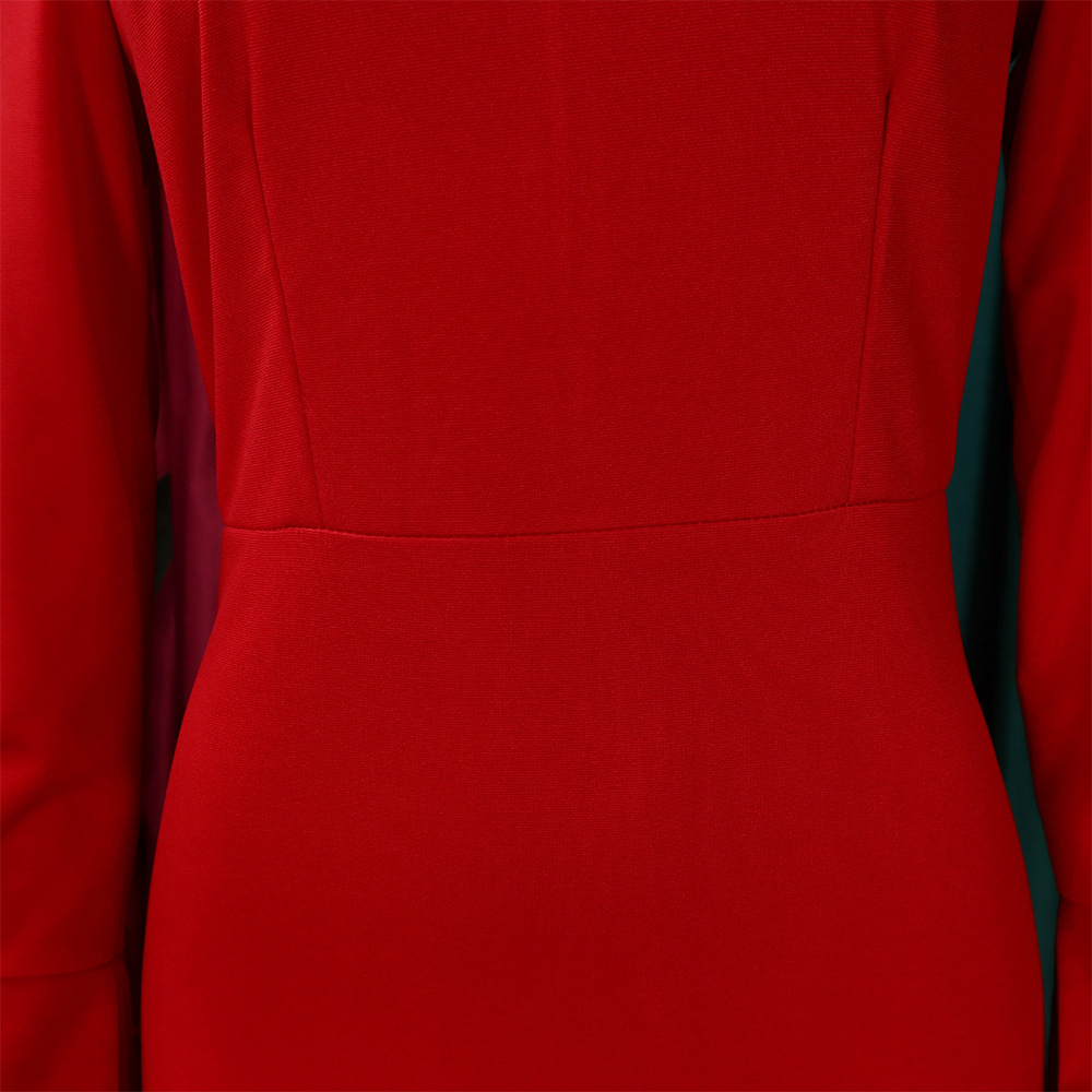 Autumn Winter Long Sleeve Narrow Office Diagonal Collar Solid Color Dress