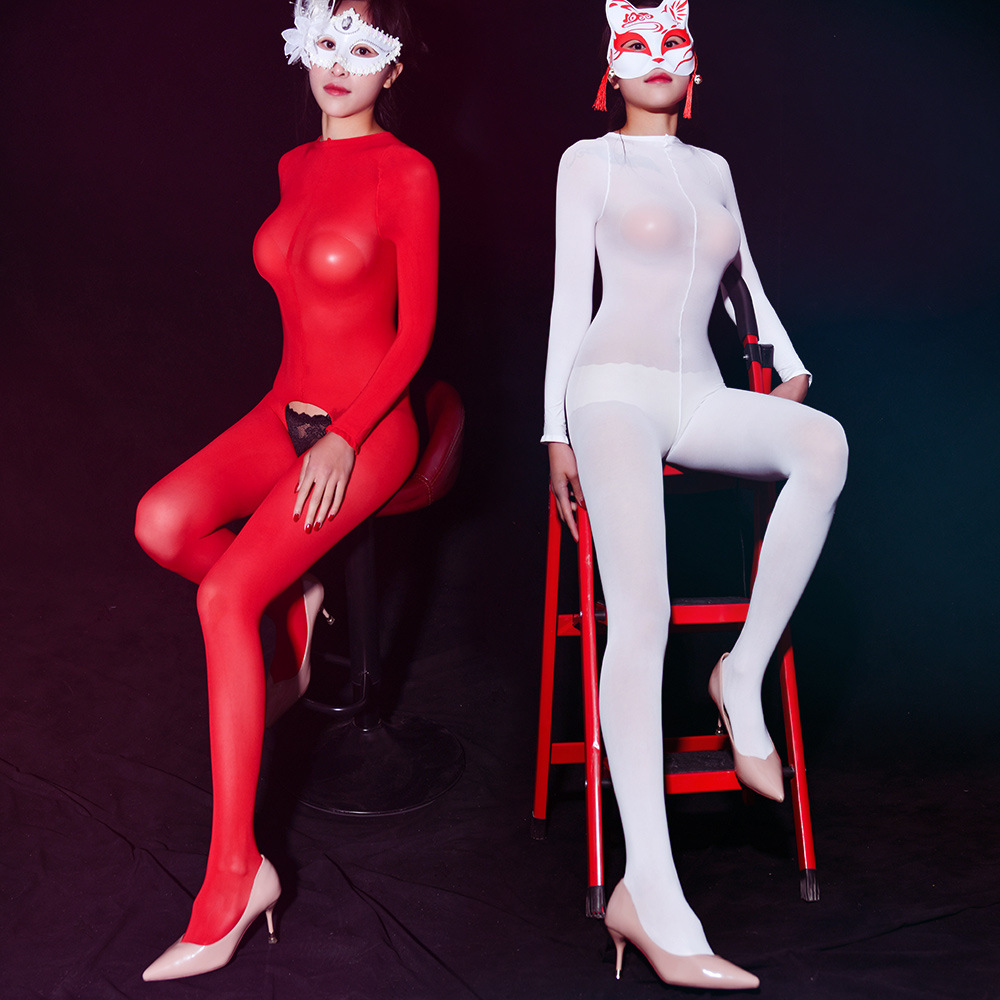 Qing He full body jumpsuit mask stockings 10D ultra-thin emotional one-piece open crotch velvet black silk sexy light leg
