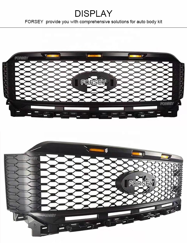 Suitable for 21 Ford Raptor F-150 front grille with lights and front bumper center grid