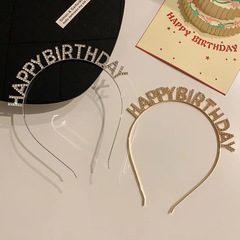 新款生日快樂字母新潮發箍合金水鑽拍照生日裝飾派對頭箍髮飾批發