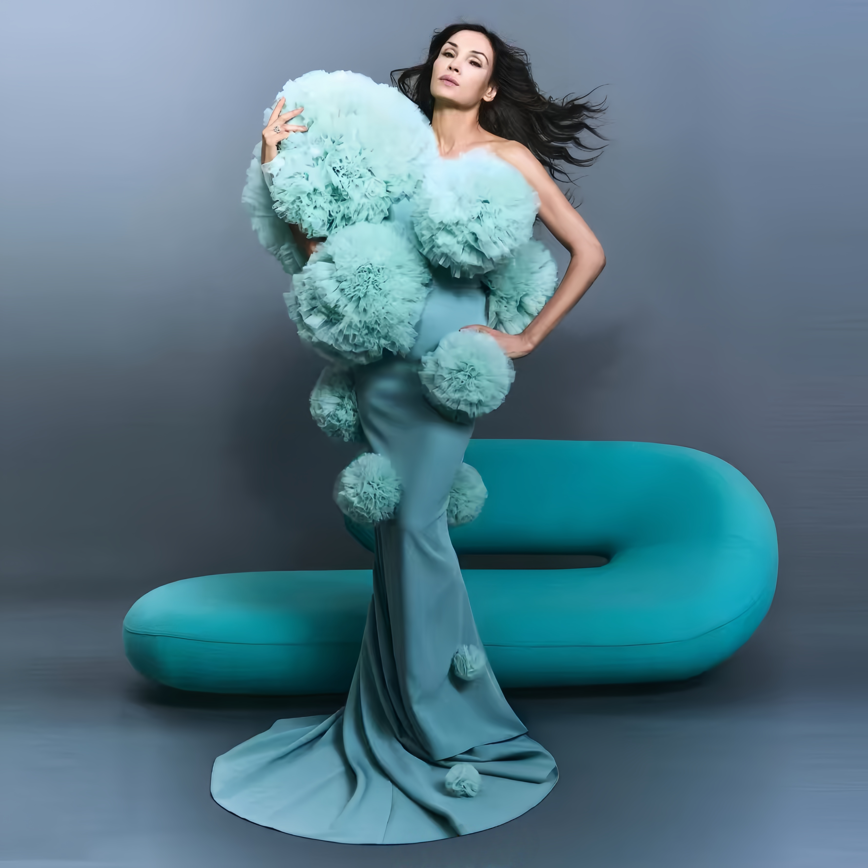 AliExpress va Amazon tomonidan sotiladigan yangi Mermaid Slim Fit 3D gulli sharli yugurish yo'lagi/sahna namoyishi/konsert kostyumi