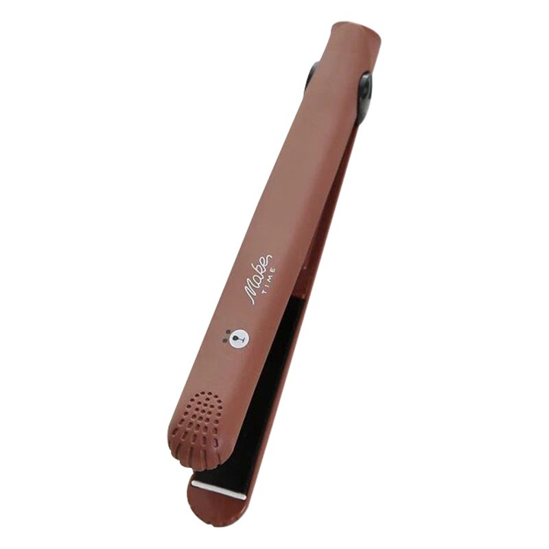 Mini plancha de pelo rizador de pelo rizado recto de doble propósito de madera contrachapada rizador de pelo flemas hebilla interior rizador eléctrico clip recto