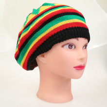 条纹针织帽彩虹帽子女复古黄绿拼接贝雷帽男士万圣节毛线针织批发