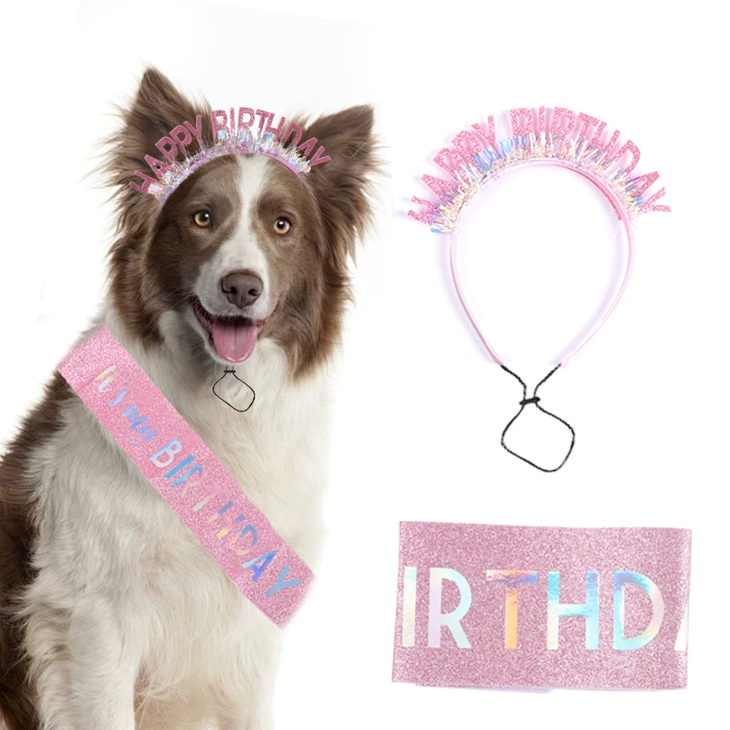 Домашние животные день рождения шляпа блеска happybirthday с днем рождения обруч для волос Обруч для кошек и собак наплечный ремешок из двух частей