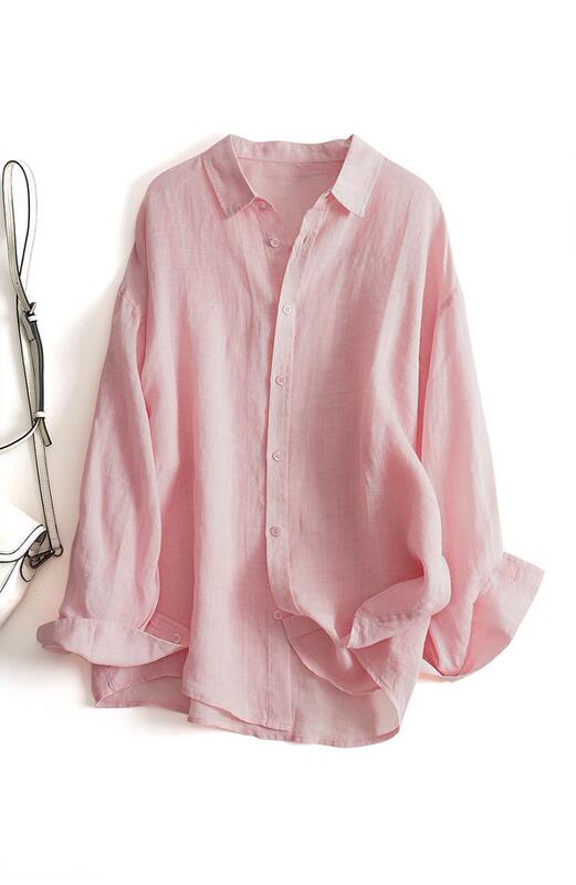 Pink Tencel Ramie Sun Protection Shirt for Women, Summer Thin Loose Air-Conditioning Shirt, Casual Long-Sleeved Shirt, Ice Silk Cardigan Pink Tencel Ramie Sun Protection Shirt for Women, Summer Thin Loose Air-Conditioning Shirt, Casual Long-Sleeved Shirt, Ice Silk Cardigan