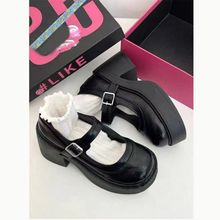 学生校园风增高厚底玛丽珍小皮鞋女2024夏秋显瘦黑色气质复古单鞋