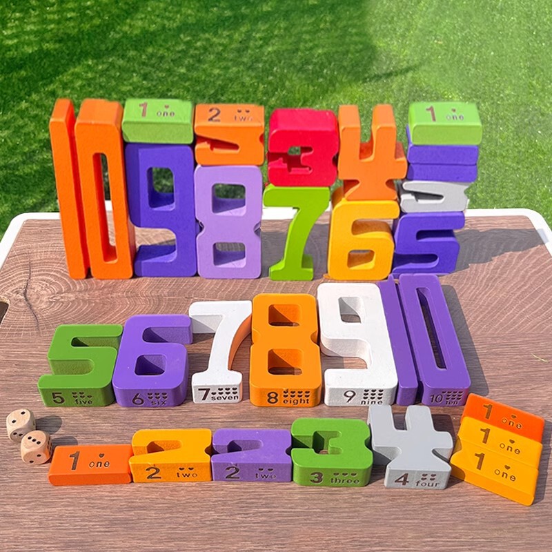 Children's Digital Cognitive Building Blocks Large Grain Wooden Mathematical Building Blocks Parent-Child Logic Puzzle Area Brain-Moving Early Education Toys