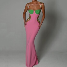 Sexy Straps Maxi Dress Elegant Hollow Out Club Party Dress