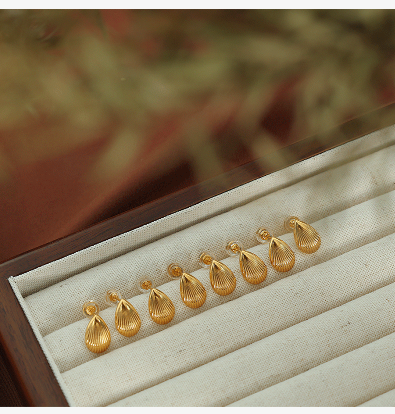 Ear Studs Classification 1 Pair Quantity PVD Coated Real Gold Plated Water Droplets Titanium Steel Simple Style Waterproof Non Tarnish Ear Studs