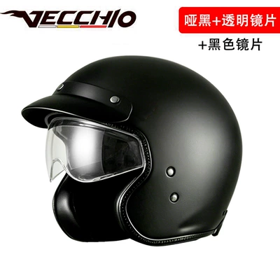 Genuine Vecchio motorcycle retro Motosiklet kaskı (dəbilqə) - f02-half-helmet-matte-black-helmet-transparent-inner-lens-m