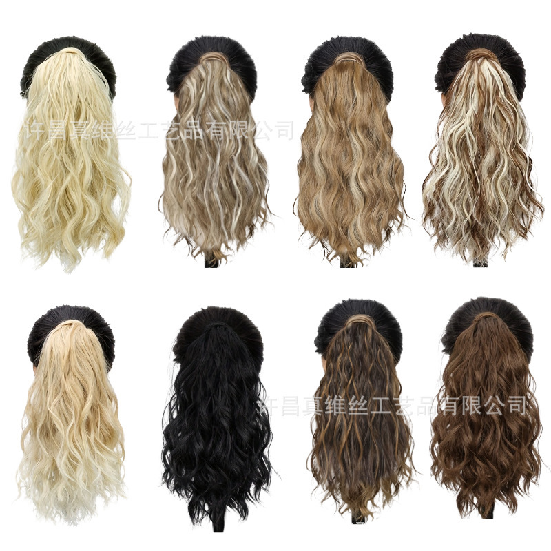 Foreign Trade Wig Braids for Women, Water Wave Long Hair, Natural Realistic Synthetic Big Wave Ponytail, Drawstring Ponytail