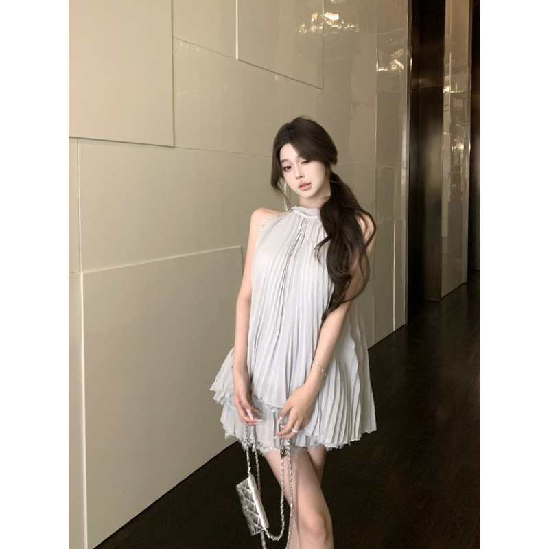 Xinda Lian 夏風レースホルターネックノースリーブトップ女性の夏のシフォンスーツ 2 点セット|undefined