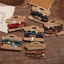 跨境欧美波西米亚复古串珠手链翅膀吊坠叠戴高颜值手链时尚新款