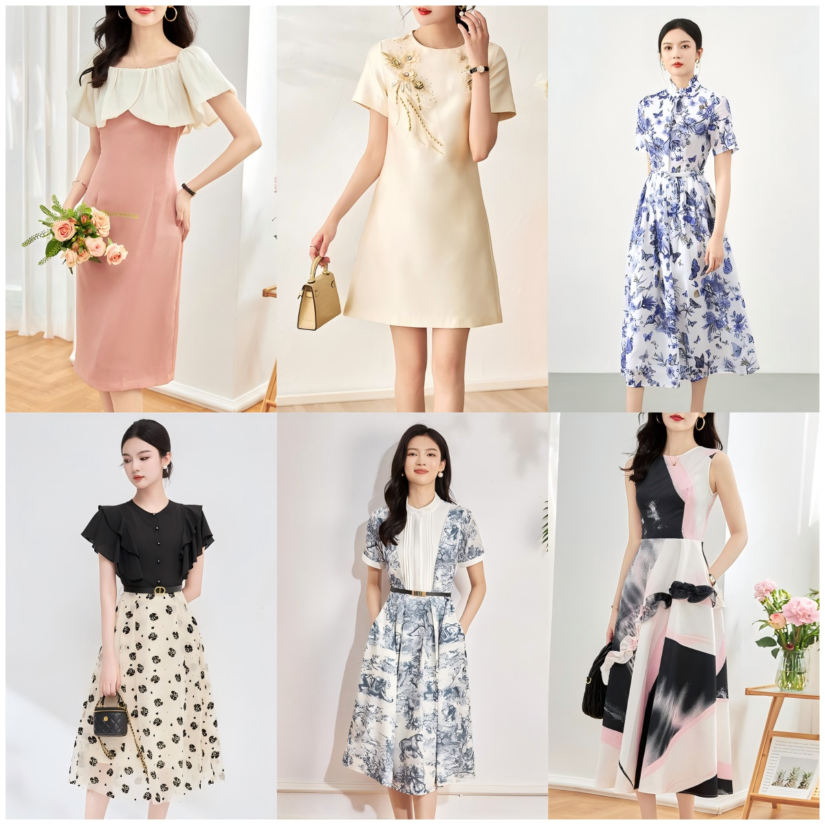 Đầm suông nữ midi mùa hè tay ngắn — 2311902 - Màu sắc