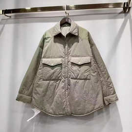 新品休闲简约复古翻领外套女时尚宽松大码棉服