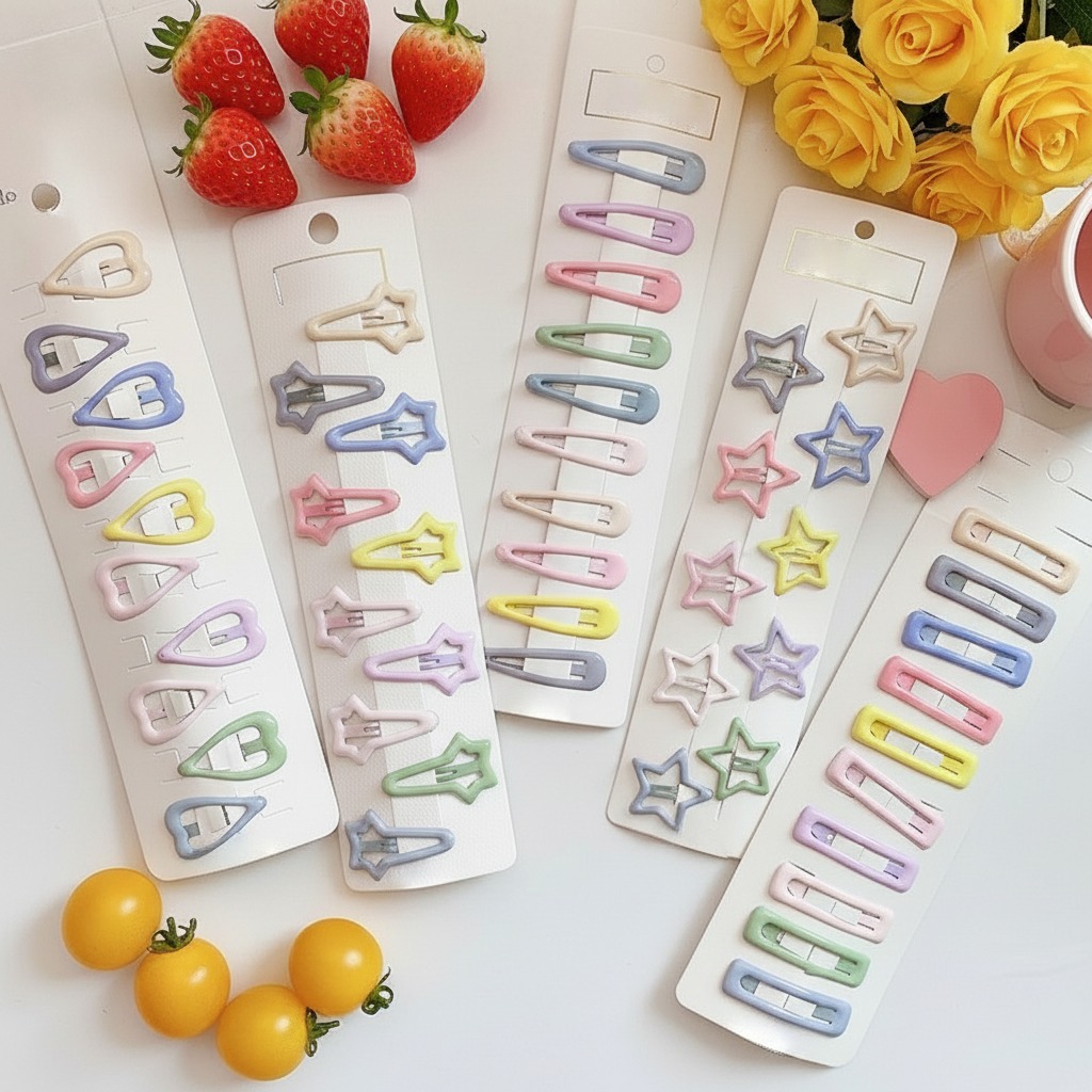 Coreano de color cremoso dulce corazón de la niña BB clips lindos multifacéticos para niños cabello de pelo mar roto clips de cabello tocado clips laterales