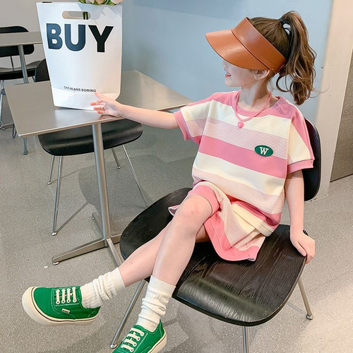 Women's Summer Outfit Set 2025 Korean Version Fashion Children's Summer Dress for Girls Stylish Two-Piece Set
