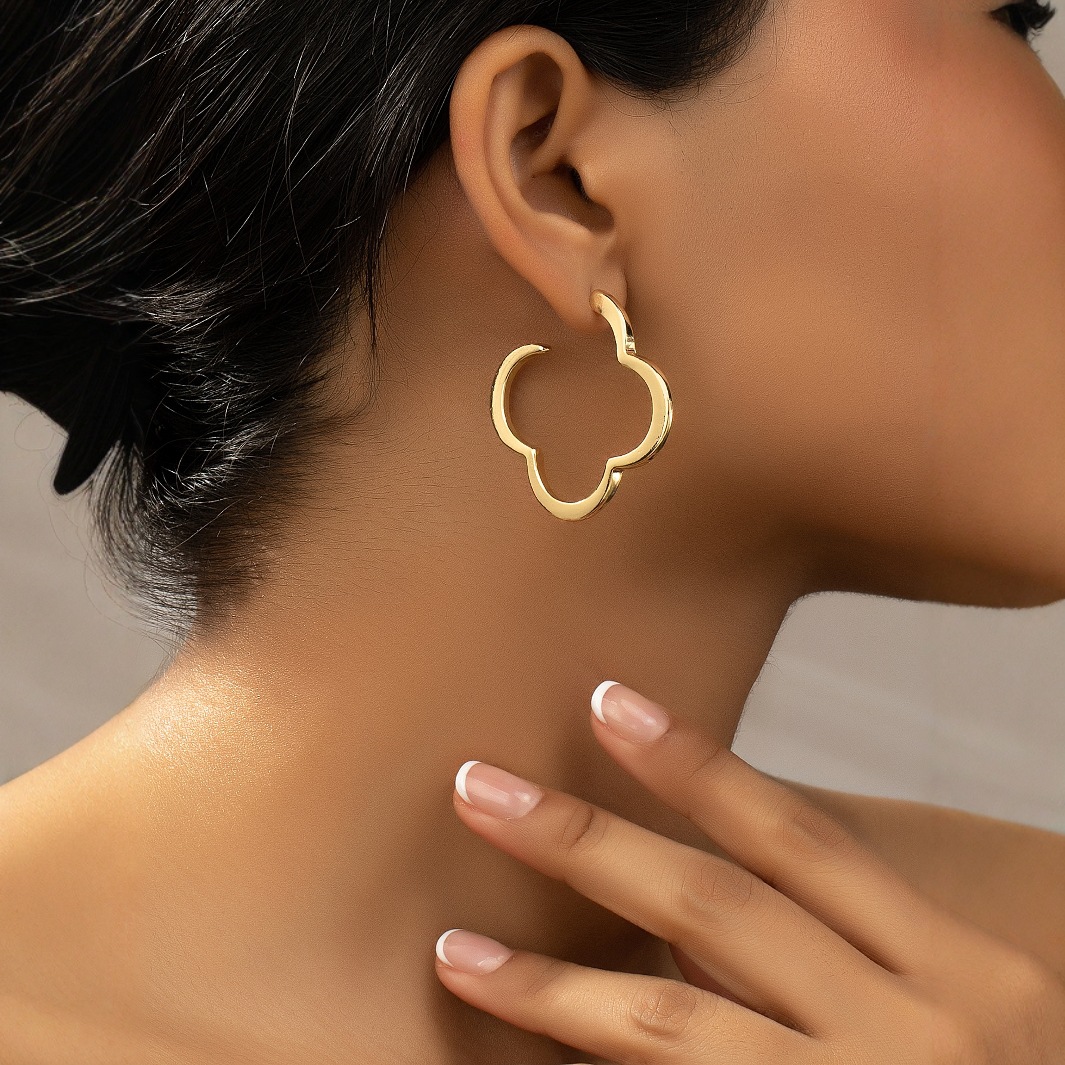 1对欧美热销四叶草大圈耳环夸张镂空甜美简约百搭女士耳环